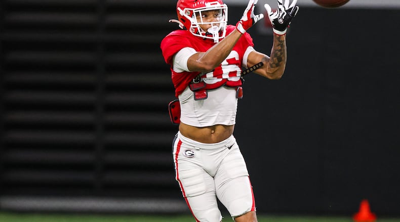 Georgia wide receiver Demetris Robertson (16) during the Bulldogs’ session in Athens, Ga., on Wednesday, Sept. 23, 2020. (Photo by Tony Walsh)