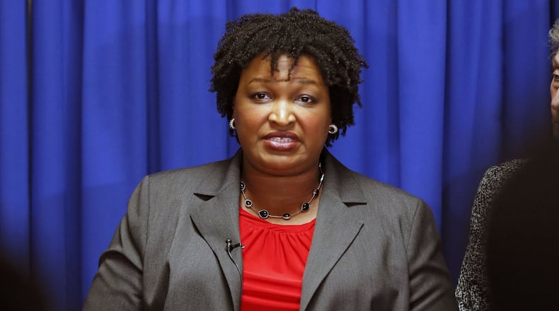 Democrat Stacey Abrams at a press conference at the Capitol. BOB ANDRES /BANDRES@AJC.COM
