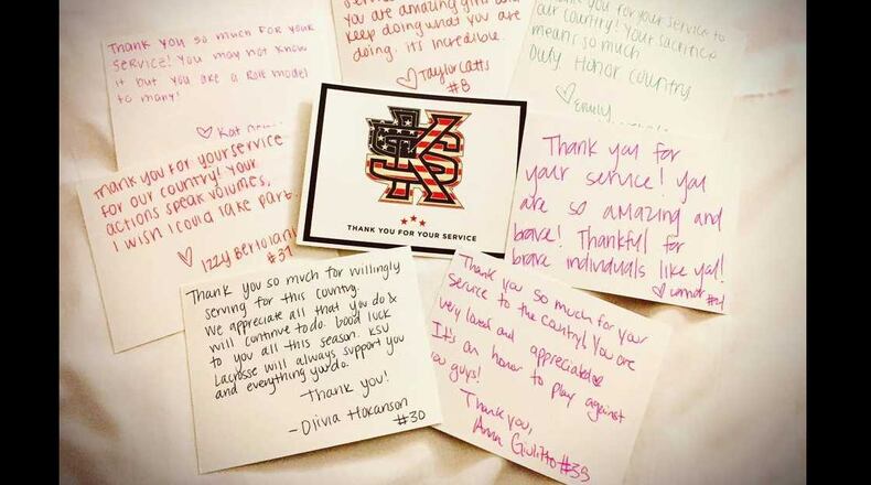 After beating them in a Tuesday game, the women's lacrosse team at Kennesaw State University presented the Army team with personalized notes thanking them for their service.