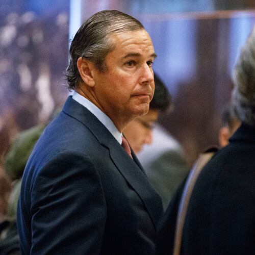 FILE - Ray Washburne waits for an elevator in the lobby of Trump Tower in New York on Nov. 30, 2016. (AP Photo/Evan Vucci, File)