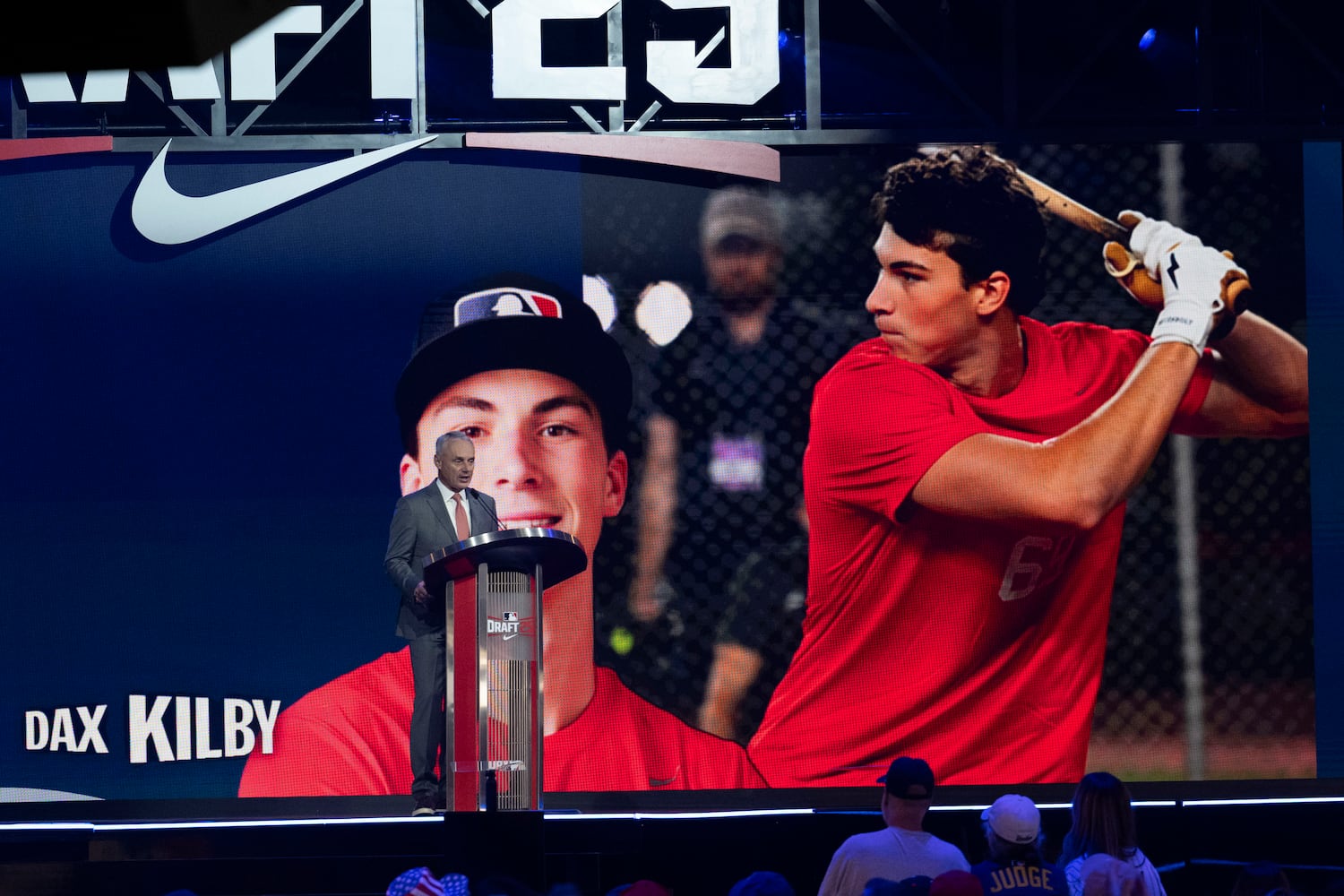 Newnan High School short stop, Dax Kilby, goes to New York Yankees for the 39th pick in the 2025 MLB Draft Sunday, July 13, 2025 at the Coca-Cola Roxy in Atlanta. (Daniel Varnado/For the Atlanta Journal-Constitution)