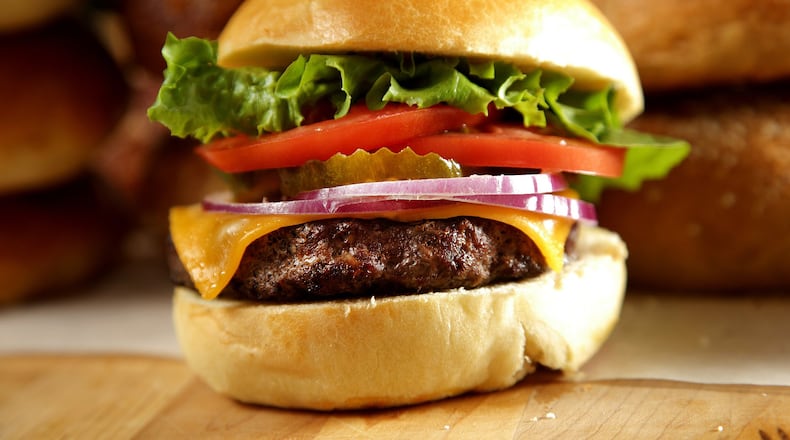 A hamburger on a homemade brioche hamburger bun. (Kirk McKoy/Los Angeles Times/TNS)