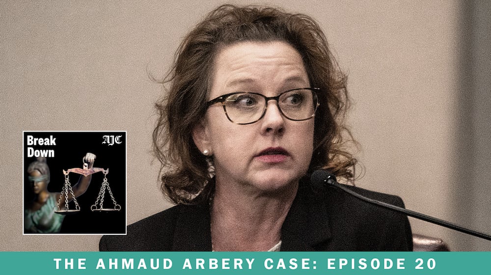 Former DA Jackie Johnson testifies on her own behalf earlier this month during her trial over a charge of violating her oath of office during the investigation of Ahmaud Arbery’s murder. (Terry Dickson/AP pool)