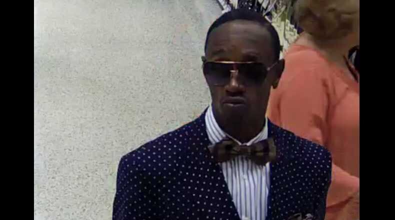 A man wearing a polka dot suit swiped a wallet from a woman while she was shopping in Publix. Police are still searching for the suspect.