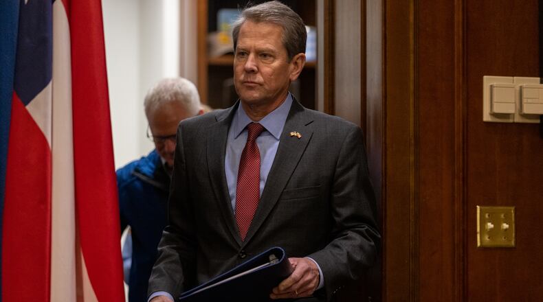 Governor Brian Kemp (R-GA) arrives at a press conference on preparations for an incoming winter storm on January 14th, 2022 at the Georgia State Capitol in Atlanta, Georgia. (Nathan Posner for The Atlanta Journal-Constitution)
