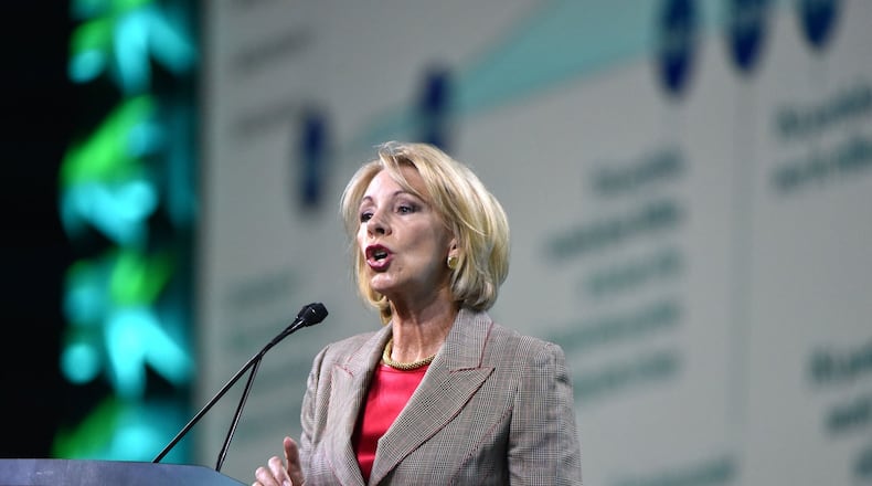 U.S. Education Secretary Betsy DeVos speaks during 2018 FSA Training Conference at Georgia World Congress Center on Tuesday, Nov. 27, 2018. HYOSUB SHIN / HSHIN@AJC.COM