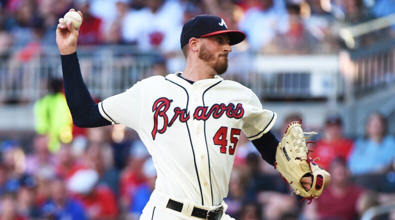 ATLANTA, GEORGIA - JULY 21: Kevin Gausman #45 of the Atlanta Braves pitches in the first inning against the Washington Nationals at SunTrust Park on July 21, 2019 in Atlanta, Georgia. (Photo by Logan Riely/Getty Images)