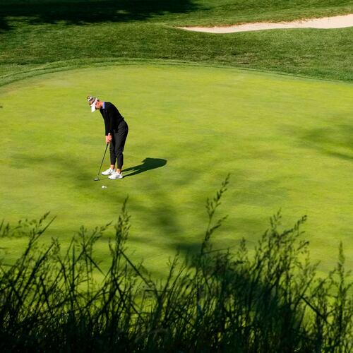 Nelly Korda putts on the 17th hole during the first round of the Queen City Championship LPGA golf tournament at Maketewah Country Club, Thursday, May 14, 2026, in Cincinnati. (AP Photo/Jeff Dean)