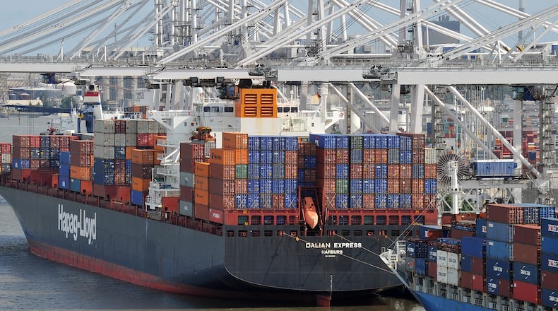 Container ships tie up at the Port of Savannah.