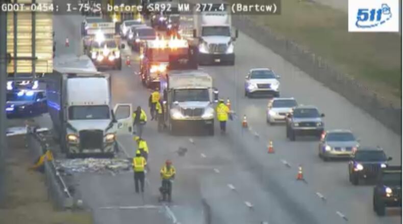 Lanes reopen after a big rig crash closed I-75 South in Acworth early Friday.