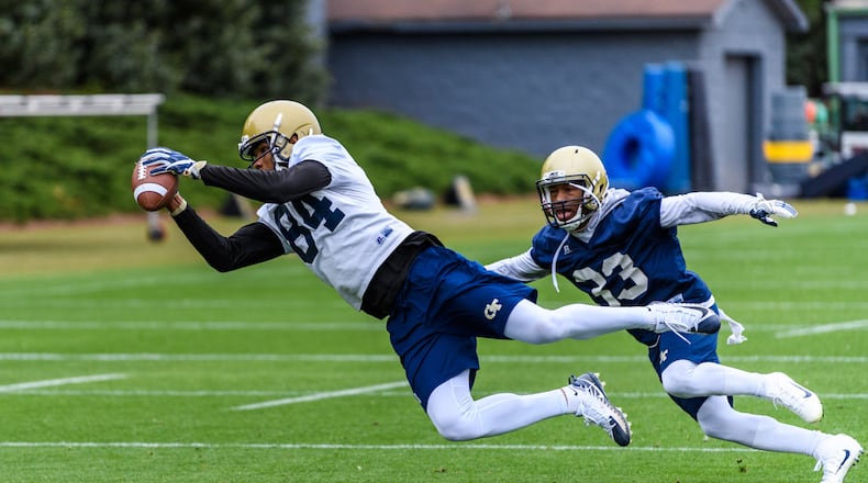Georgia Tech  wide receiver Stephen Dolphus (84) has impressed teammates with his pass-catching ability this spring. (Danny Karnik/Georgia Tech Athletics)