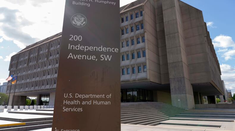FILE - The Department of Health and Human Services building is seen in Washington, April 16, 2025. (AP Photo/Jose Luis Magana, File)