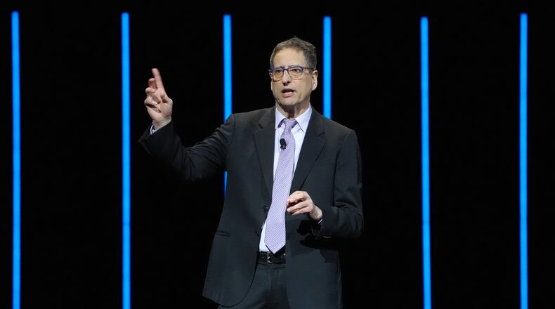Tom Rothman, chairman and CEO of Sony Pictures Entertainment Motion Picture Group, speaks during opening night and the Sony Pictures Entertainment presentation at CinemaCon on Monday, April 14, 2026, at Caesars Palace in Las Vegas. (AP Photo/Chris Pizzello)