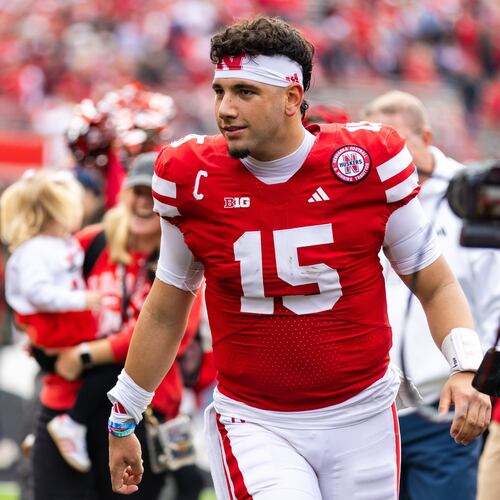 FILE - Nebraska quarterback Dylan Raiola (15) walks off the field after a win against Northwestern in an NCAA college football game, Oct. 25, 2025, in Lincoln, Neb. (AP Photo/Bonnie Ryan, File)