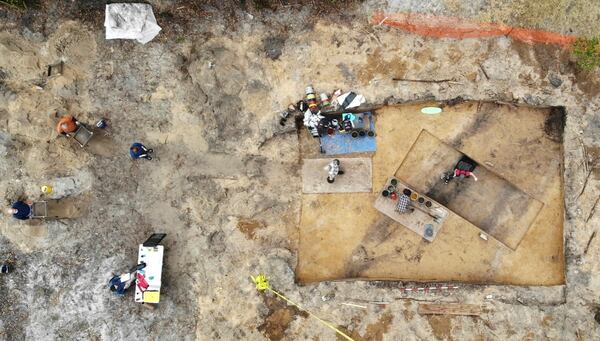 This image provided by the City of St. Augustine Archaeology Program shows an overview of the City Archaeology Program excavations of the 1781 British Redoubt moat in February 2025. (City of St. Augustine Archaeology Program via AP)