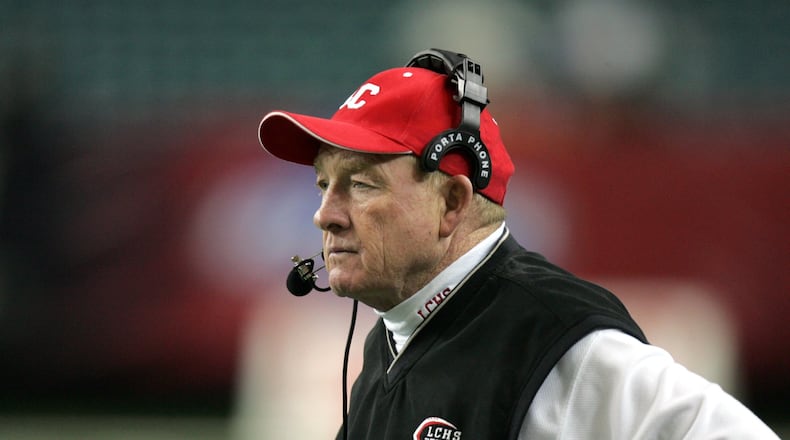 Lincoln County coach Larry Campbell, shown during the first half of a Class A semifinal against Johnson County at the Georgia Dome on Nov. 25, 2005. (Brant Sanderlin/AJC)