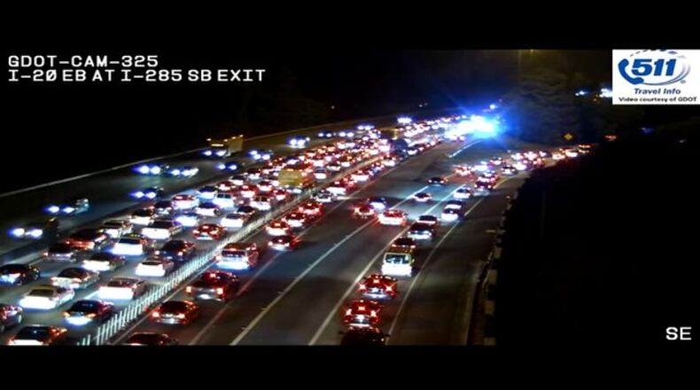 Traffic camera view of multivehicle wreck on I-20 Saturday night, September 14, 2019. (Photo via Channel 2 Action News)