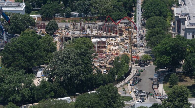 Construction continues on the new White House ballroom, as seen from the Washington Monument, Wednesday, June 17, 2026, in Washington. (AP Photo/Manuel Balce Ceneta)