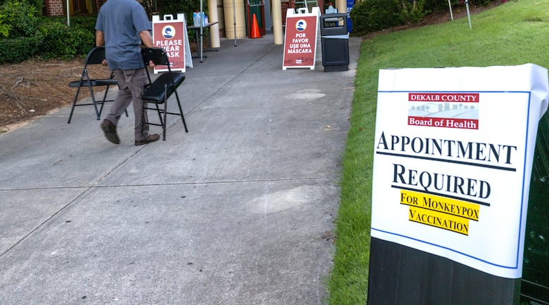 Getting ready for Friday morning's monkeypox vaccination at the North Dekalb Health Center in Chamblee on August 5, 2022. Steve Schaefer / steve.schaefer@ajc.com)