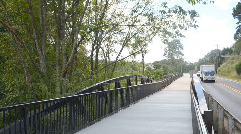 A newly finished pedestrian bridge on Brumbelow Road between Mackinac and Stoney Ridge drives improves safety for people on foot in Johns Creek. CITY OF JOHNS CREEK