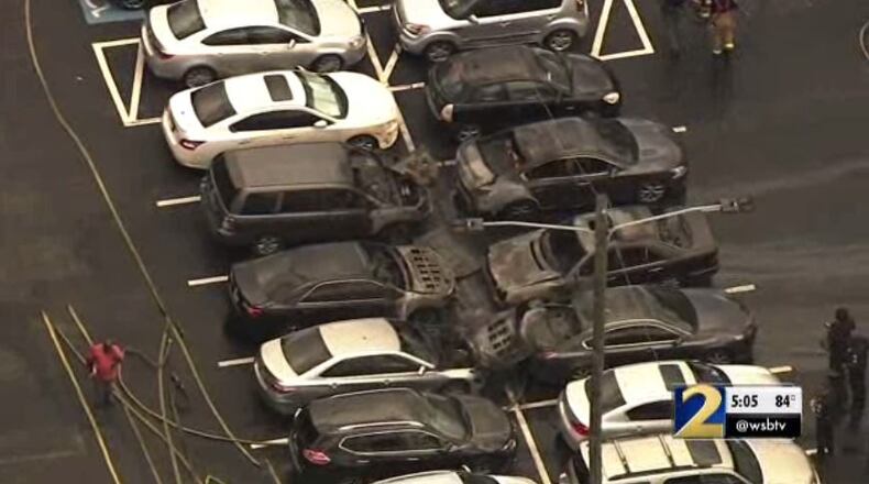 The fire occurred in the Fulton County employee lot on Glenn Street and Central Avenue.