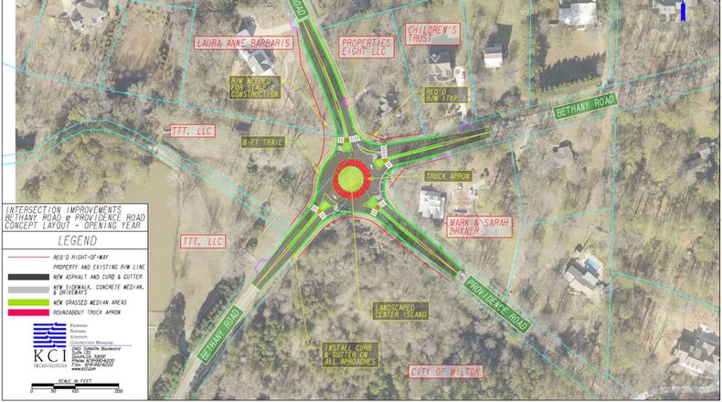Shown here is the final concept plan for the Bethany Road at Providence Road roundabout project. (Courtesy City of Milton)
