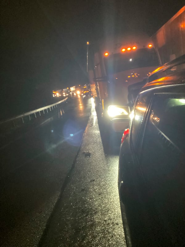 In this image provided by Nicky Walters, traffic is shown at a standstill Friday, June 27, 2025, along the West Virginia Turnpike south of Sharon, W.Va. (Nicky Walters via AP)