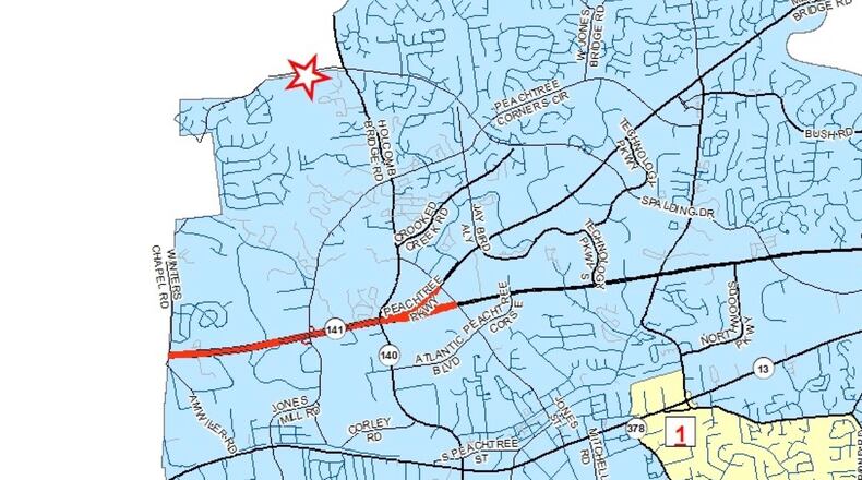 Gwinnett DOT will widen Spalding Drive from Winters Chapel Road to Holcomb Bridge Road/SR 140 in Peachtree Corners and Sandy Springs. (Courtesy Gwinnett County)