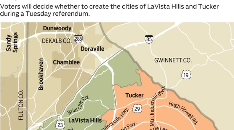 Proposals to form the cities of LaVista Hills and Tucker will be on Tuesday's ballot.