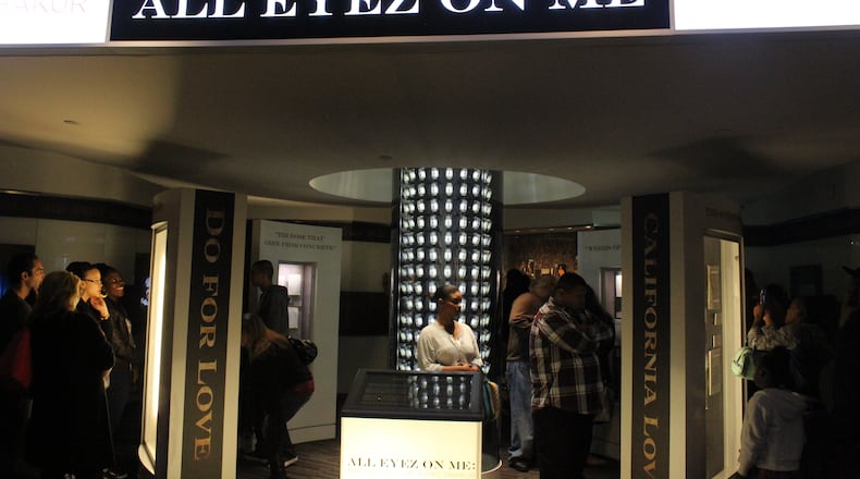 The entrance to the Tupac Shakur exhibit at the Grammy Museum in L.A. Photo: Melissa Ruggieri/AJC.