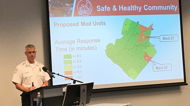 Gwinnett County fire Chief Casey Snyder presents his department's budget requests on Tuesday.