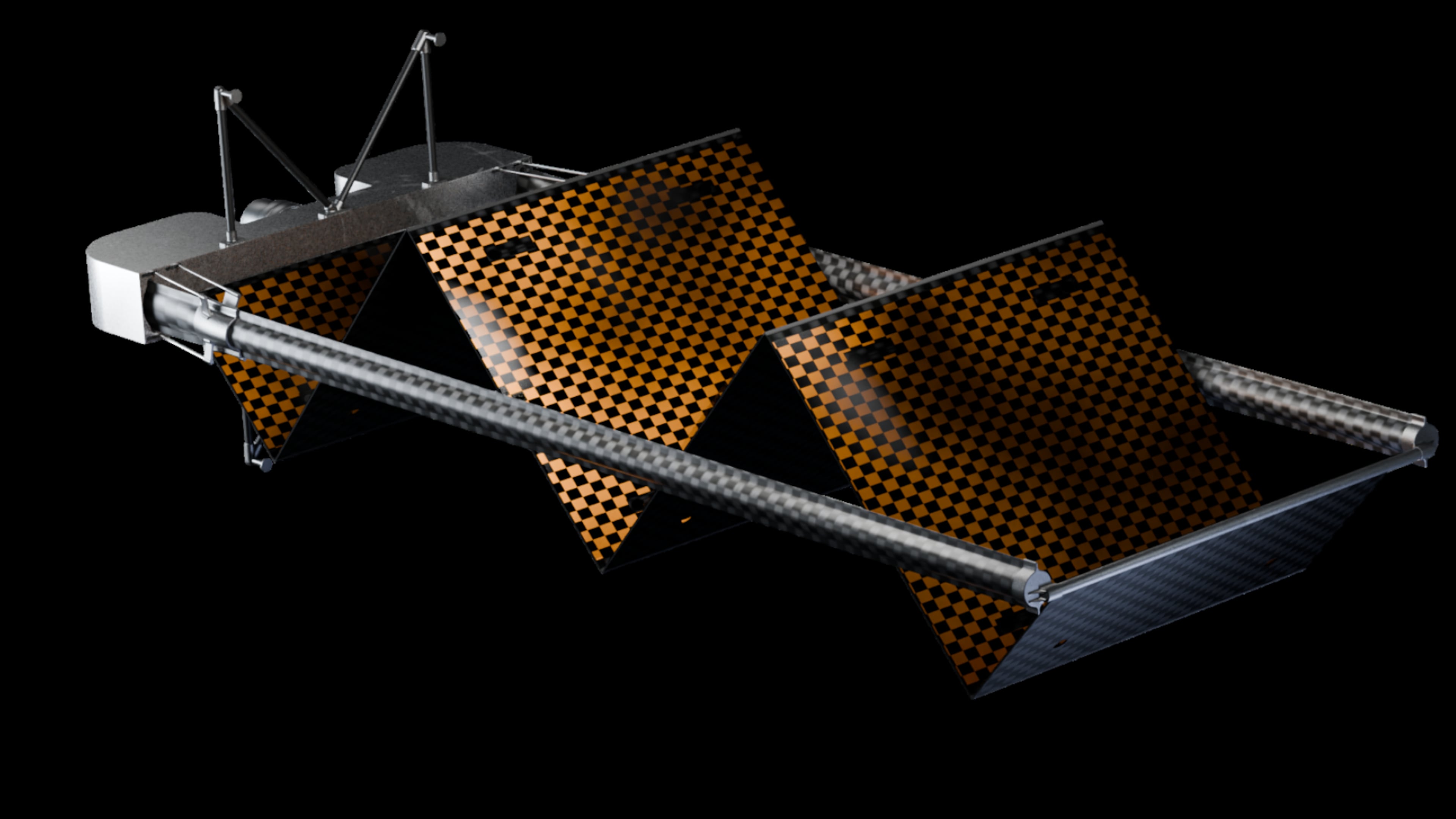 A mock-up of a folded Light Wing, a solar array produced by Marietta-based startup Atomic-6 that can power spacecraft. (Courtesy of Atomic-6)