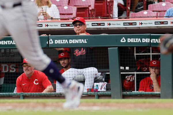 Cincinnati Reds manager Terry Francona watches his team against the Colorado Rockies during the third inning of a baseball game, Sunday, July 13, 2025, in Cincinnati. (AP Photo/Jay LaPrete)