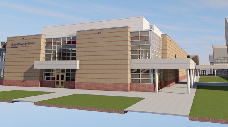 An architectural drawing shows the design and placement of the new auditorium approved for Fayette County High School. Courtesy FCBOE