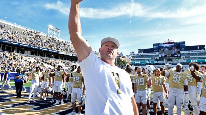 Georgia Tech head coach Brent Key has led Georgia Tech to an 8-0 start, the first time the Yellow Jackets have started a season 8-0 since 1966. (Hyosub Shin/AJC)