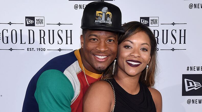 Jameis Winston and Breion Allen attend a Super Bowl party on February 6, 2016 in San Francisco. (Photo by Ethan Miller/Getty Images)