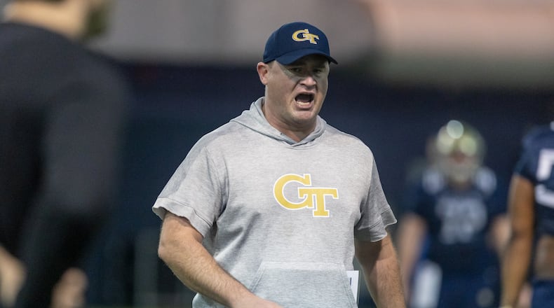 In Georgia Tech offensive line coach Brent Key's estimation, when the Yellow Jackets open their season Sept. 5 against No. 4 Clemson at Mercedes-Benz Stadium, his offensive linemen will be ready to pull their weight. (Photo Jenn Finch)
