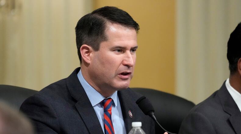 FILE - Rep. Seth Moulton, D-Mass., questions witnesses during a hearing of a special House committee dedicated to countering China, on Capitol Hill, Feb. 28, 2023, in Washington. (AP Photo/Alex Brandon, File)