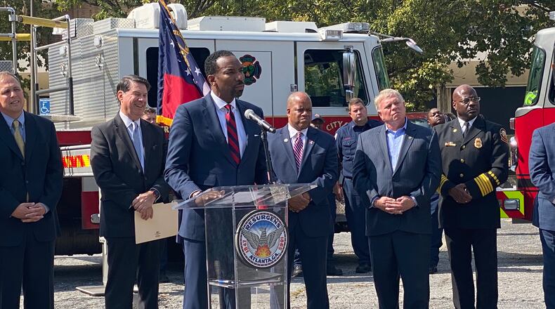 Dickens, leading a press conference outside the Atlanta Civic Center on Monday afternoon, said he believes Fulton has been insincere in mediation negotiations on the county allotment of LOST revenue to their respective cities. Credit: Adrianne Murchison