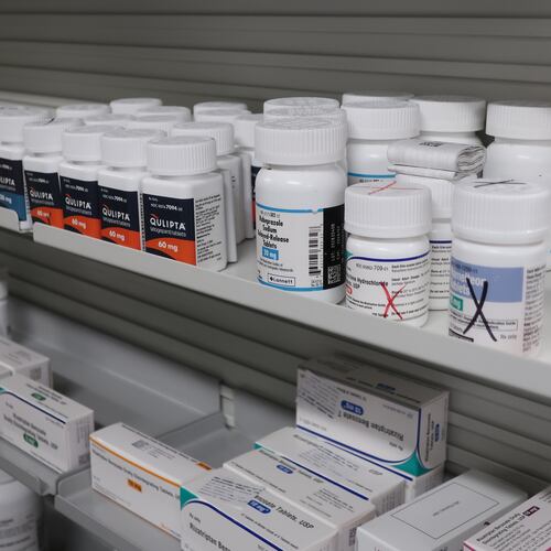 Bottles of medications sit on shelves at the Stormont Vail Retail Pharmacy in Topeka, Kan., Tuesday, June 2, 2026. (AP Photo/John Hanna)