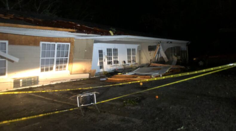 Officials said an EF1 tornado destroyed part of a homeless shelter in Newton County on Saturday.