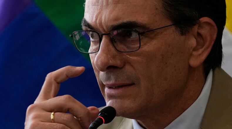 Bolivian President Rodrigo Paz holds a press conference at the presidential palace in La Paz, Bolivia, Tuesday, Nov. 25, 2025. (AP Photo/Juan Karita)