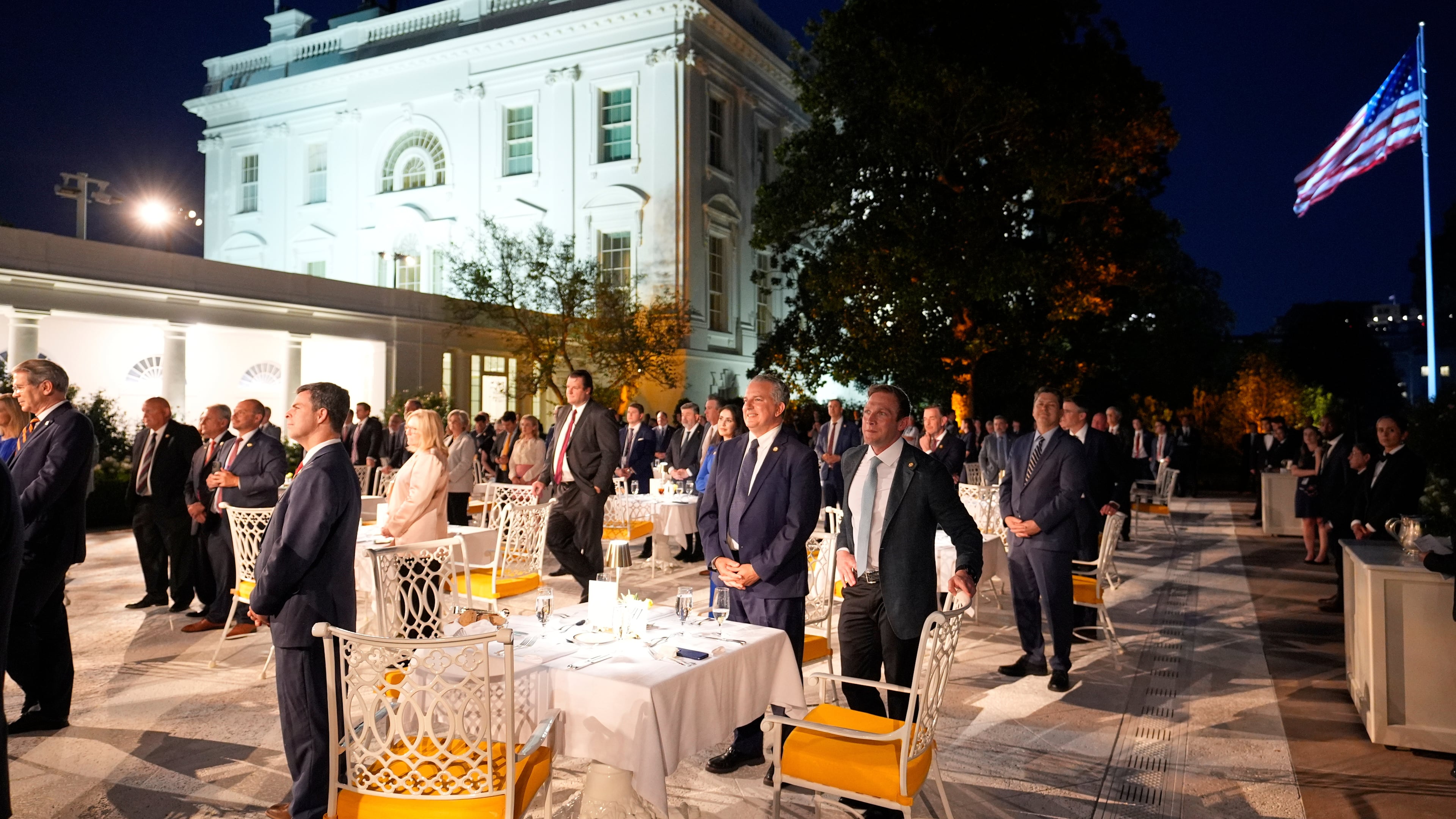 Members of Congress listen as President Donald Trump speaks at a dinner in the Rose Garden of the White House, Friday, Sept. 5, 2025, in Washington. (AP Photo/Alex Brandon)