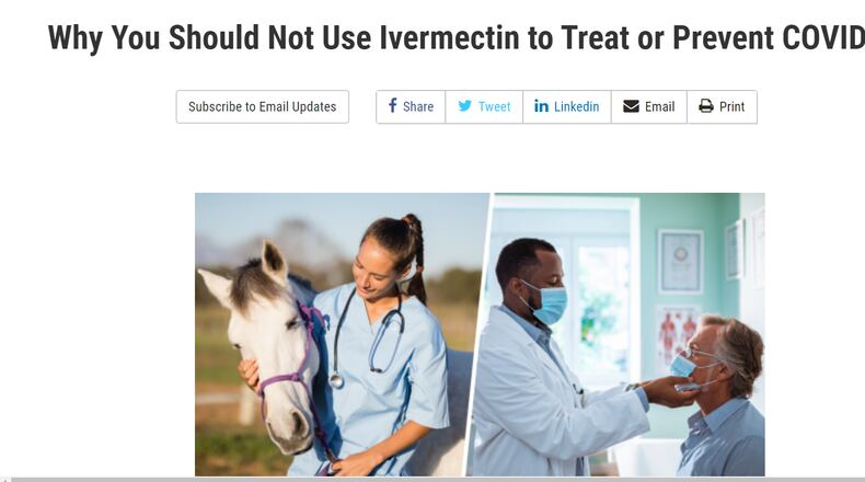 On its website, the Food and Drug Administration warns against using Ivermectin for COVID-19 patients
