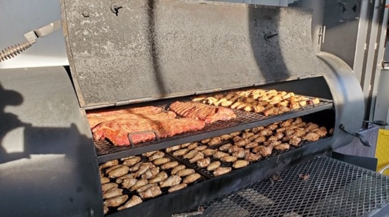 Meat on the smoker at Taylor'd Bar-B-Q.