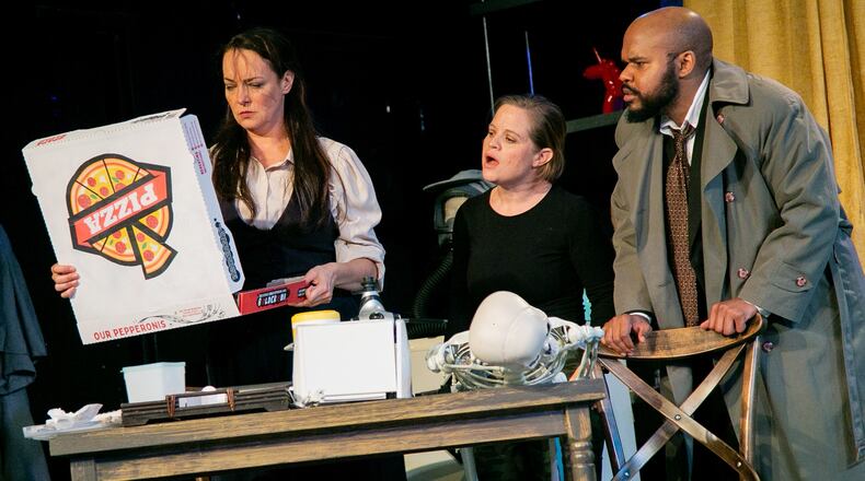 The cast of Synchronicity’s “Ms. Holmes & Ms. Watson – #2B” features Tara Ochs (from left), Karen Cassady and O’Neil Delapenha.
Courtesy of Synchronicity Theatre/Casey Gardner Ford