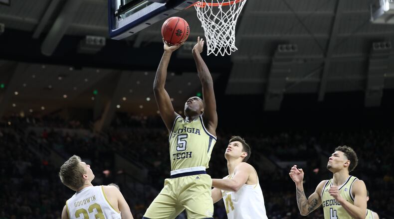 Georgia Tech forward Moses Wright scored 17 points to go with eight rebounds, four assists and three blocks in the Yellow Jackets' 80-72 loss to Notre Dame February 1, 2020 at Purcell Pavilion in South Bend, Ind. (Fighting Irish Media)