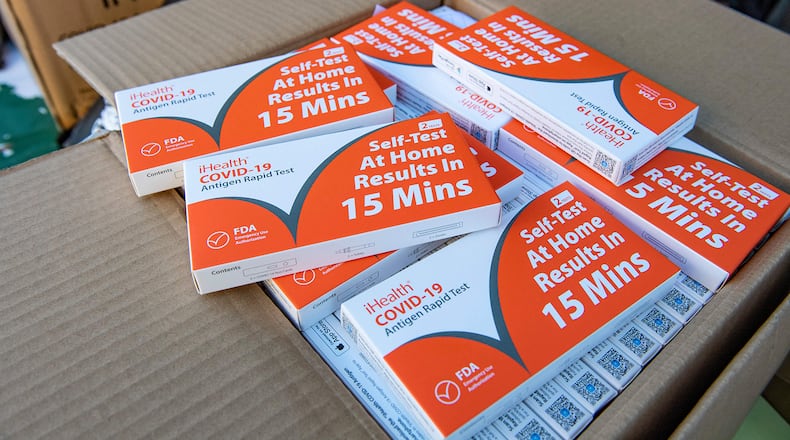 Clayton County will distribute free home COVID-19 test kits to residents on Thursday. (Joseph Prezioso/AFP via Getty Images/TNS)