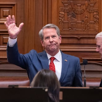 Gov. Brian Kemp makes final speech at the House of Representatives on Sine Die, the last day of the legislative session, at the Capitol in Atlanta on April 2, 2026. (Arvin Temkar/AJC)