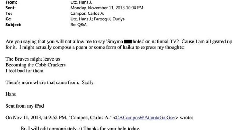 City of Atlanta emails show the administration's reaction to the Braves announcement that the team would move to Cobb County.